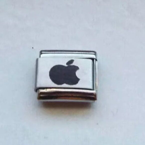Apple with a bite laser 9mm stainless steel italian charm bracelet link new - Picture 1 of 2